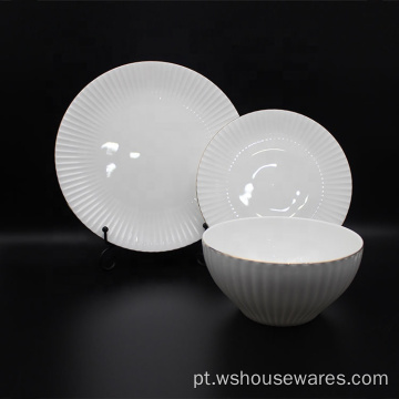 White 16pcs Hotel White em porcelana em relevo, louça de porcelana